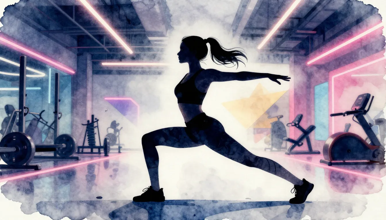 Watercolor style. A silhouette of a graceful woman training ...