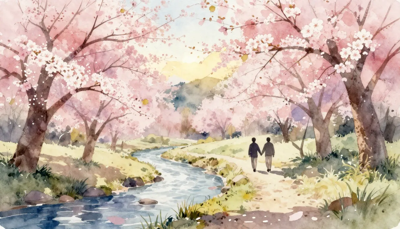 Watercolor style. A beautiful spring landscape with blooming...