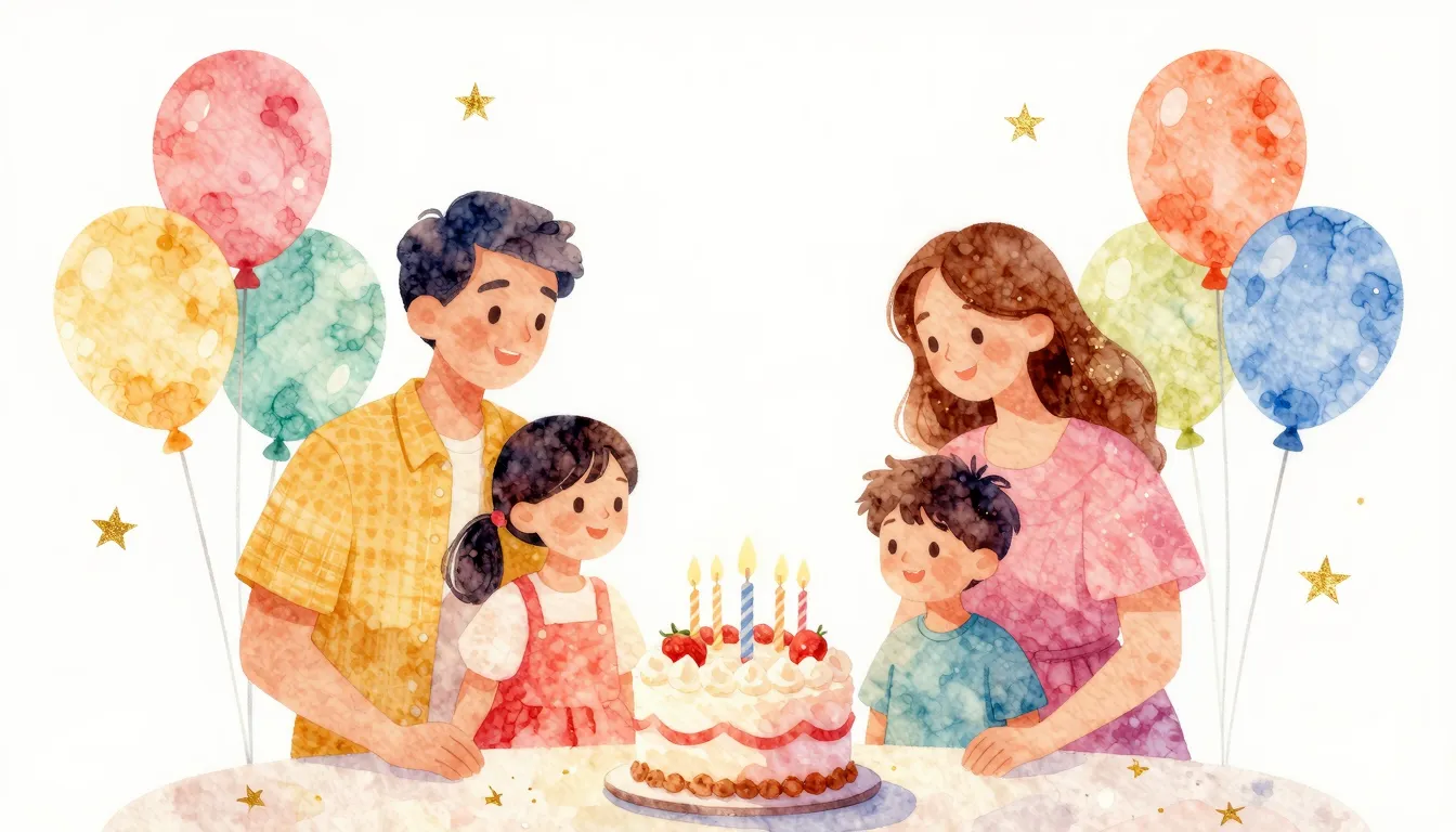 Vibrant watercolor style. A festive, warm, and joyful birthd...