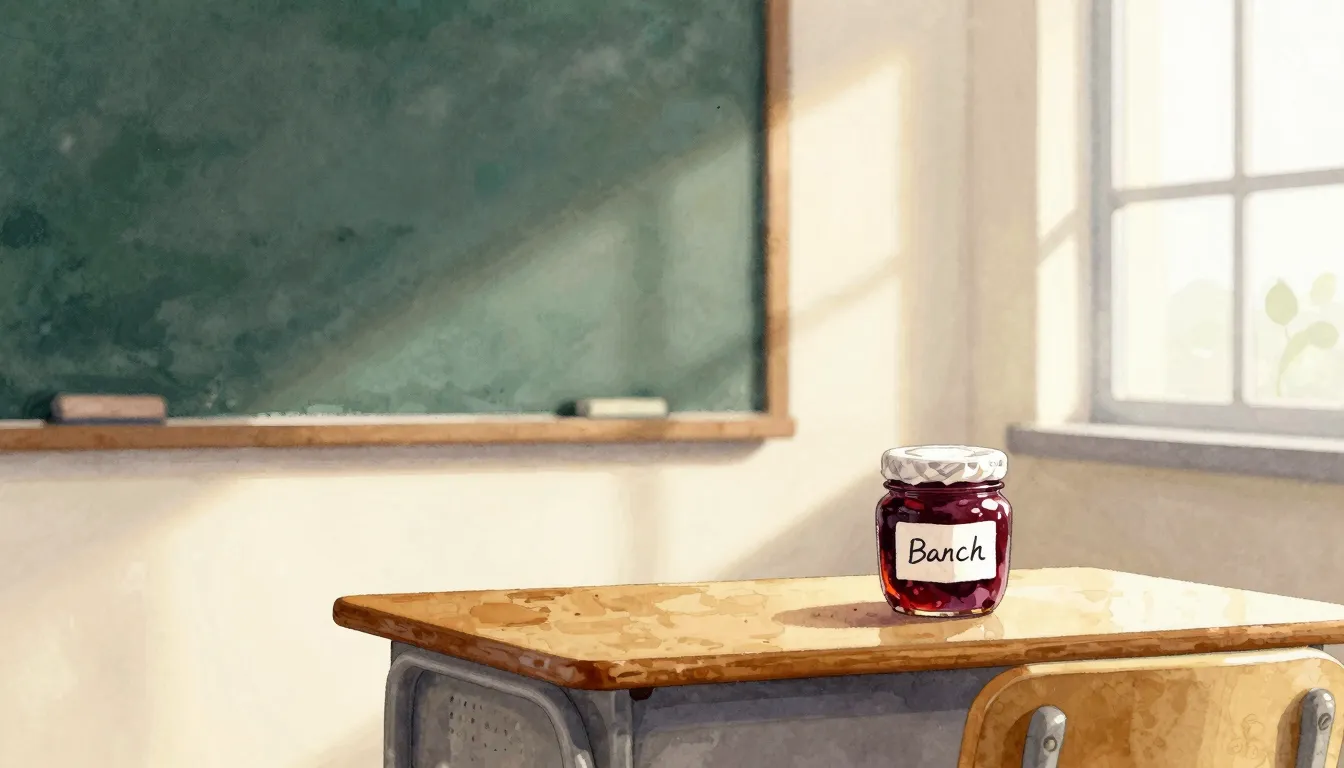 Watercolor style. A cozy classroom setting with a desk, a bl...