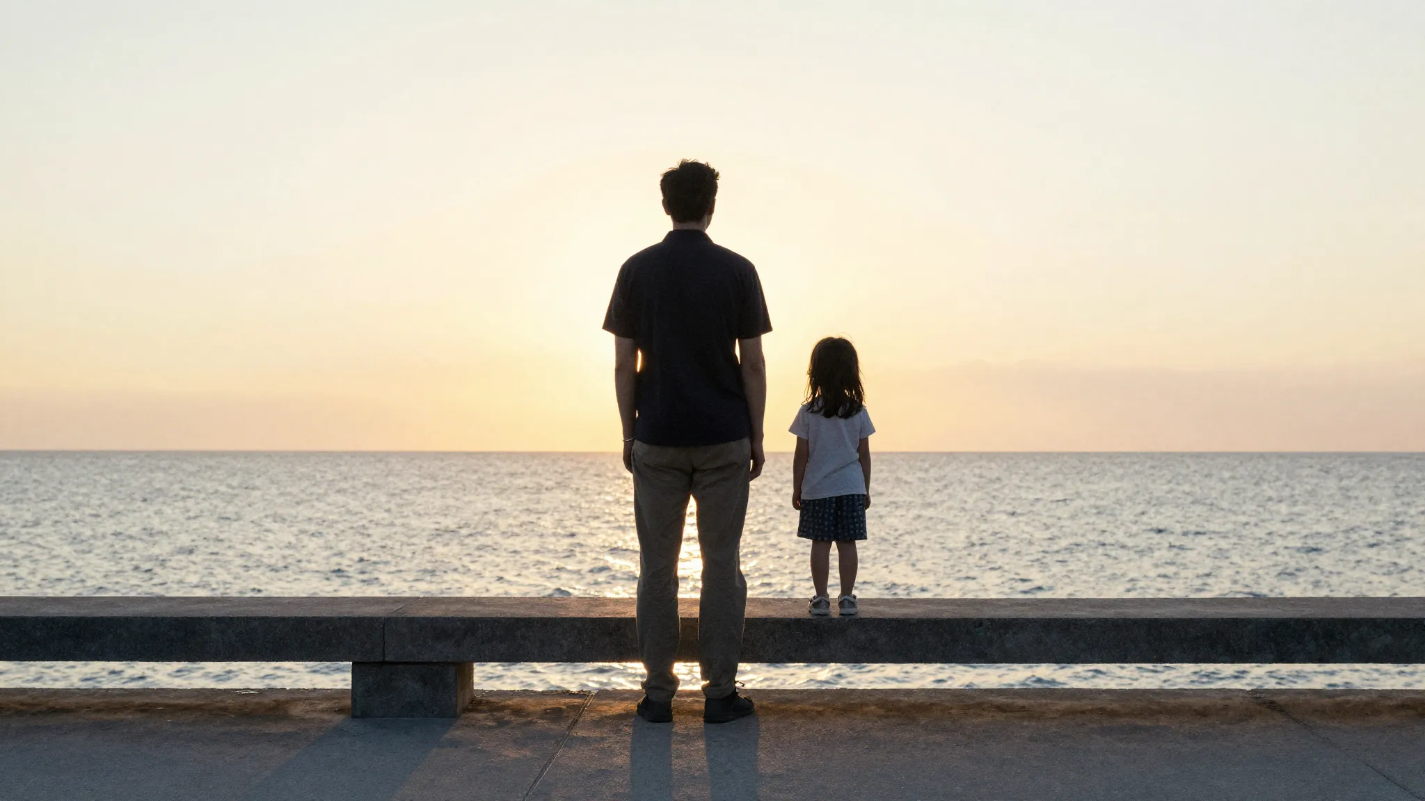 Watercolor style. A silhouette of a mentor and a child stand...
