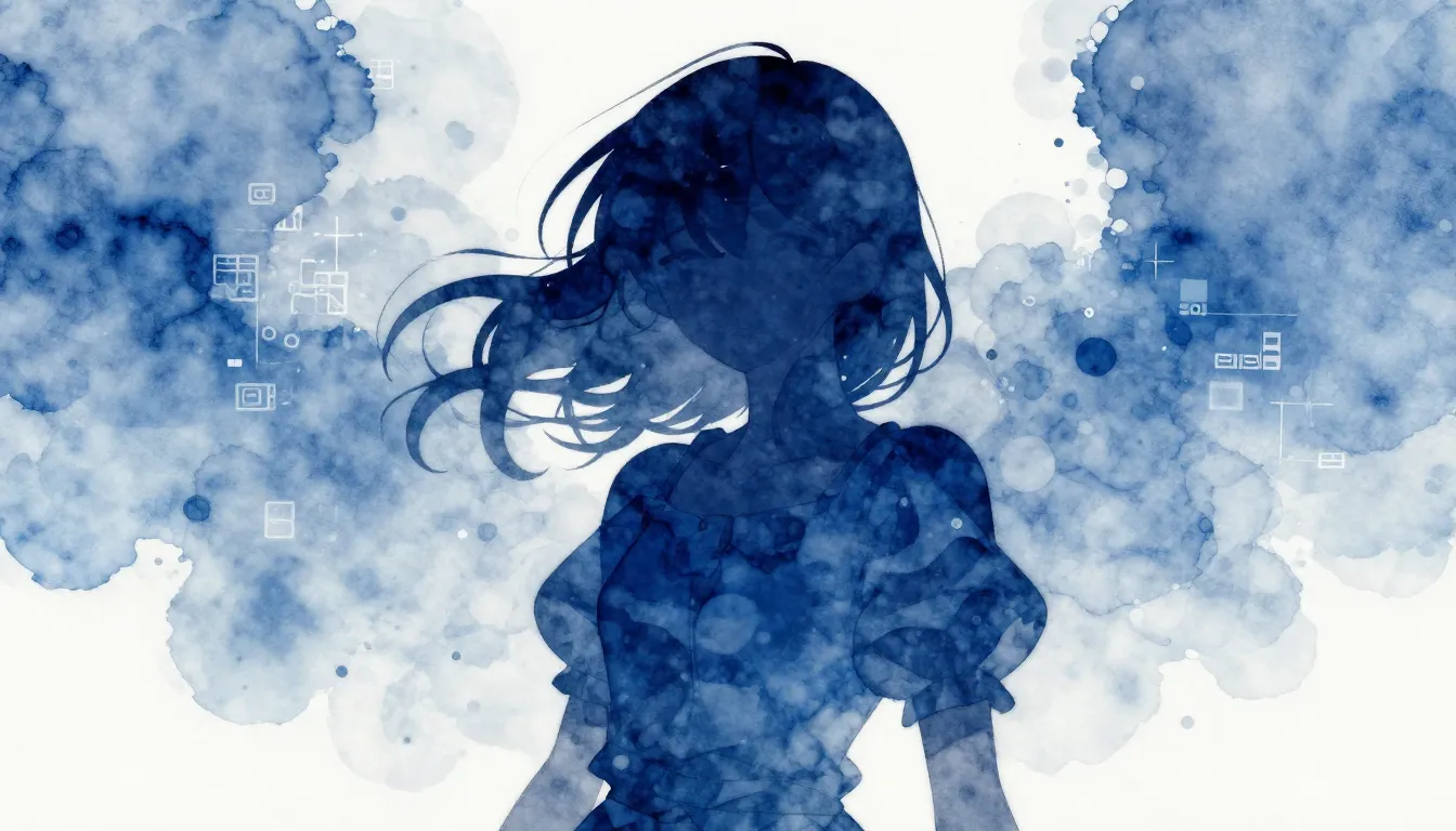 Watercolor style. Anime aesthetic silhouette, young woman wi...