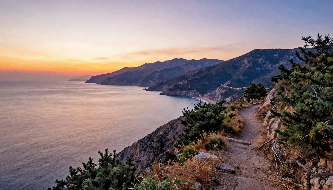 Watercolor style. A breathtaking coastal landscape at sunris...