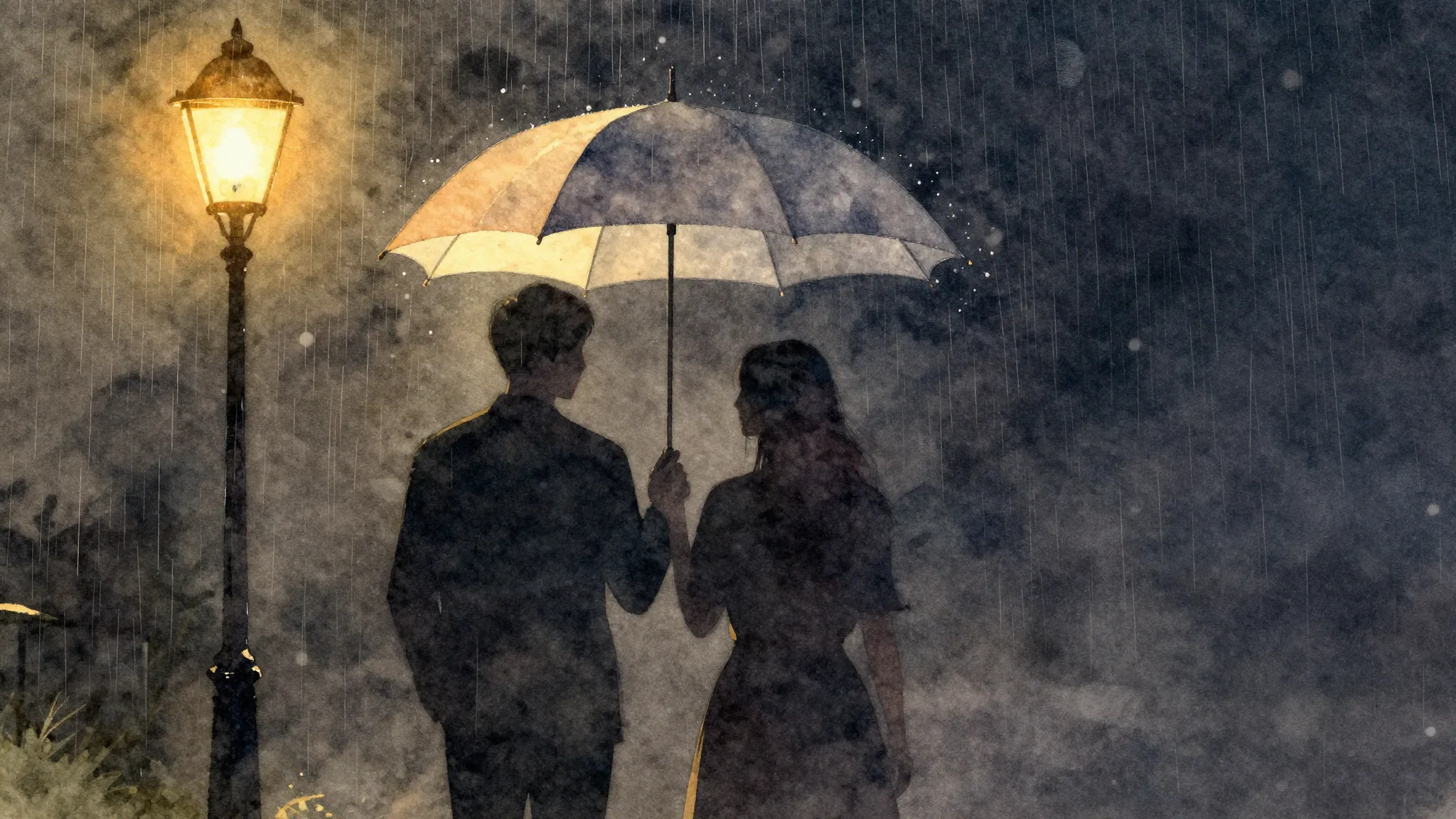 Watercolor style. Two abstract silhouettes standing together...