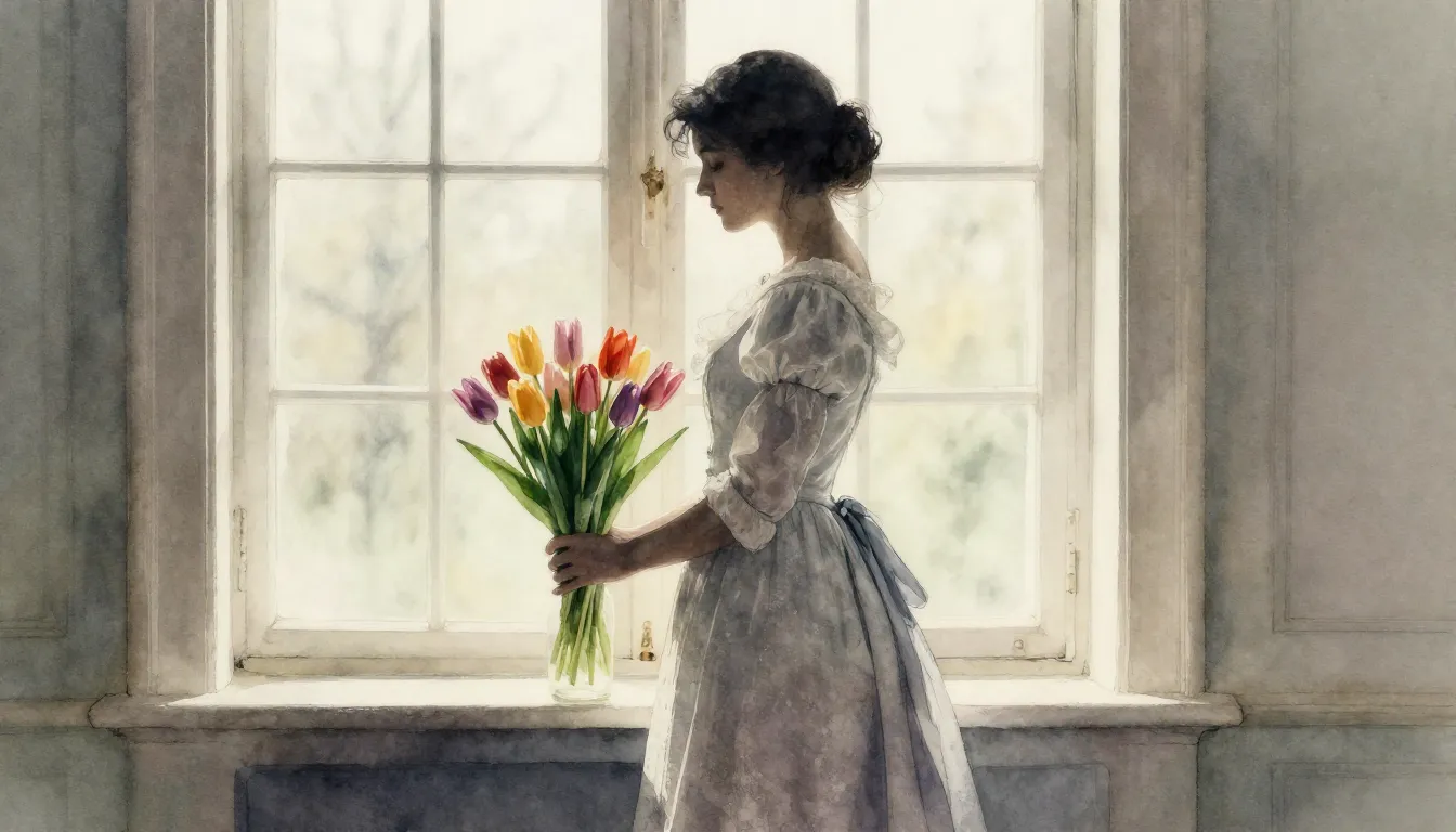 Watercolor style. Silhouette of a woman in a classic 19th-ce...