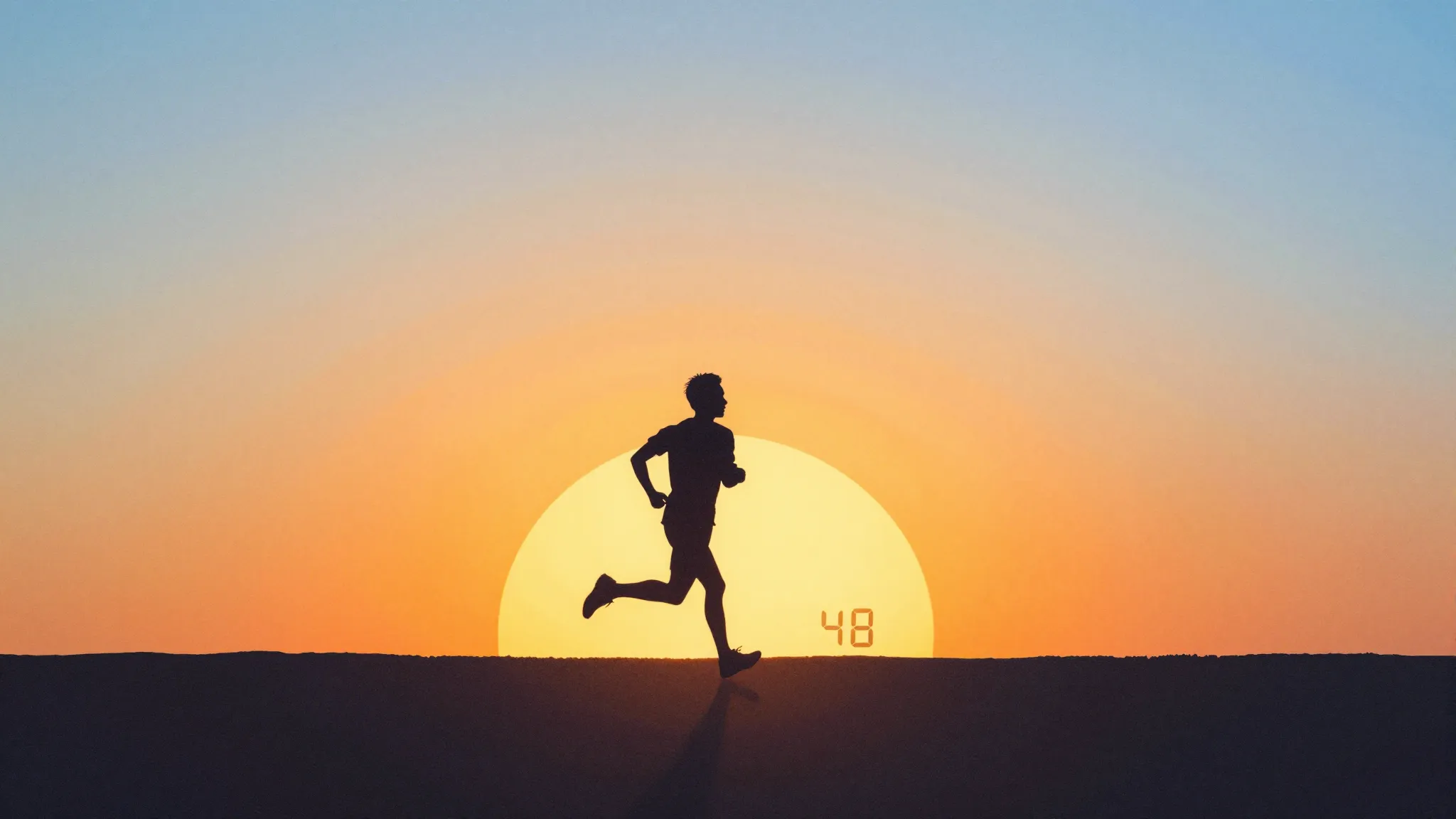 Watercolor style. Silhouette of a person running towards a b...