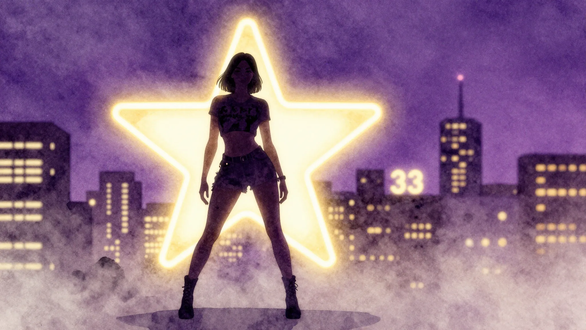 Watercolor style. A stylish silhouette of a woman standing u...