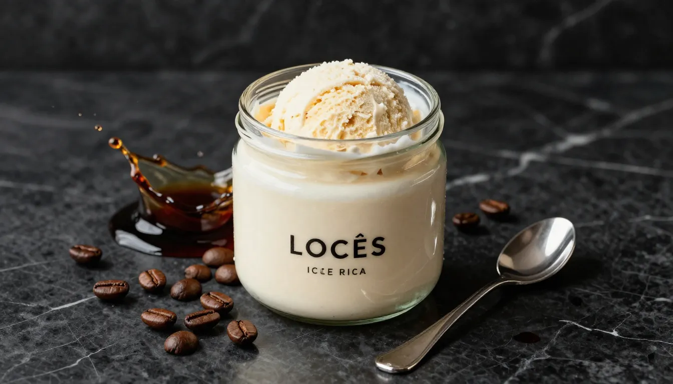 Watercolor style. A premium craft ice cream jar on a dark ma...