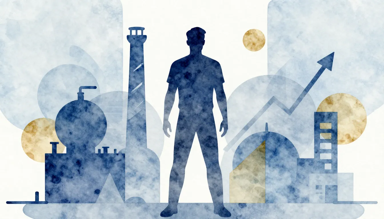 Watercolor style. A silhouette of a confident man standing a...