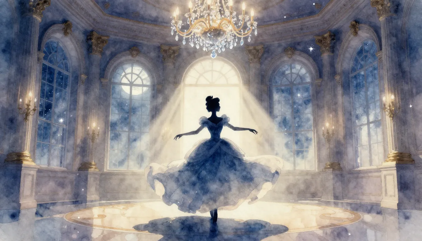 Watercolor style. A silhouette of a princess in a flowing go...