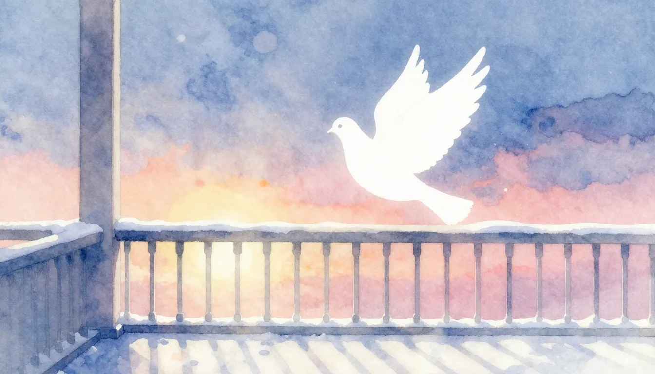 Vibrant watercolor style. Ambient album cover: a white dove ...