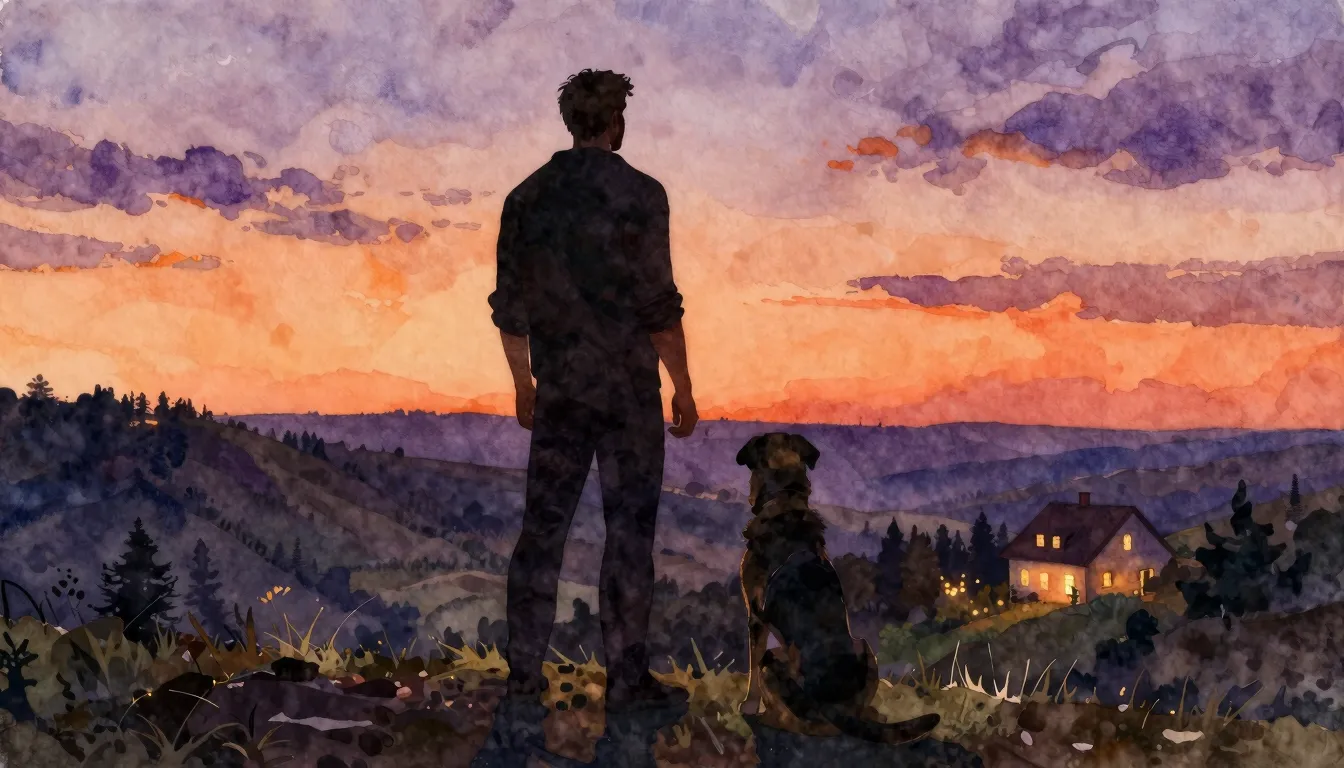 Watercolor style. A silhouette of a strong man stands on a h...