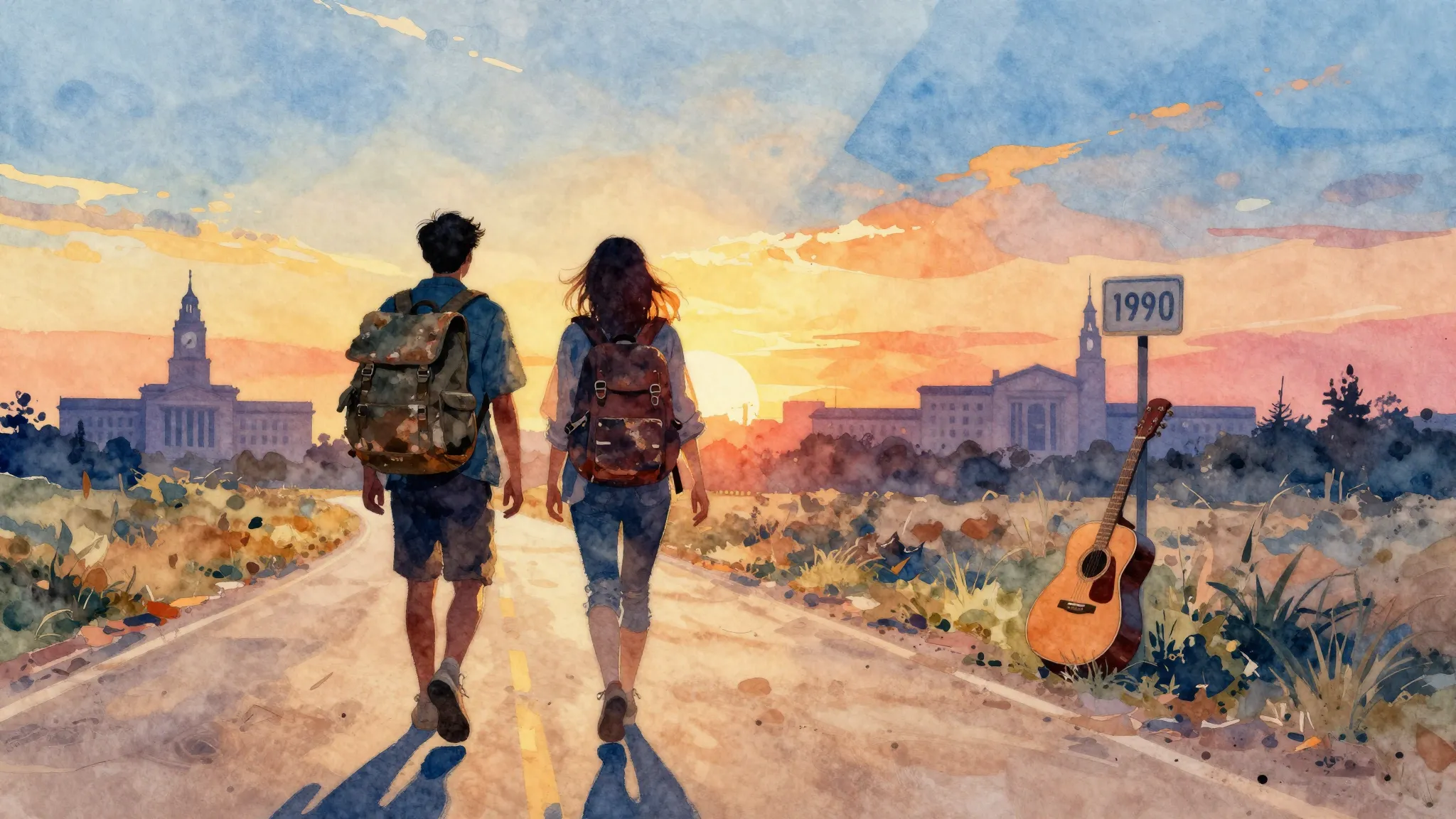 Vibrant watercolor style. A blues album cover, abstract, war...