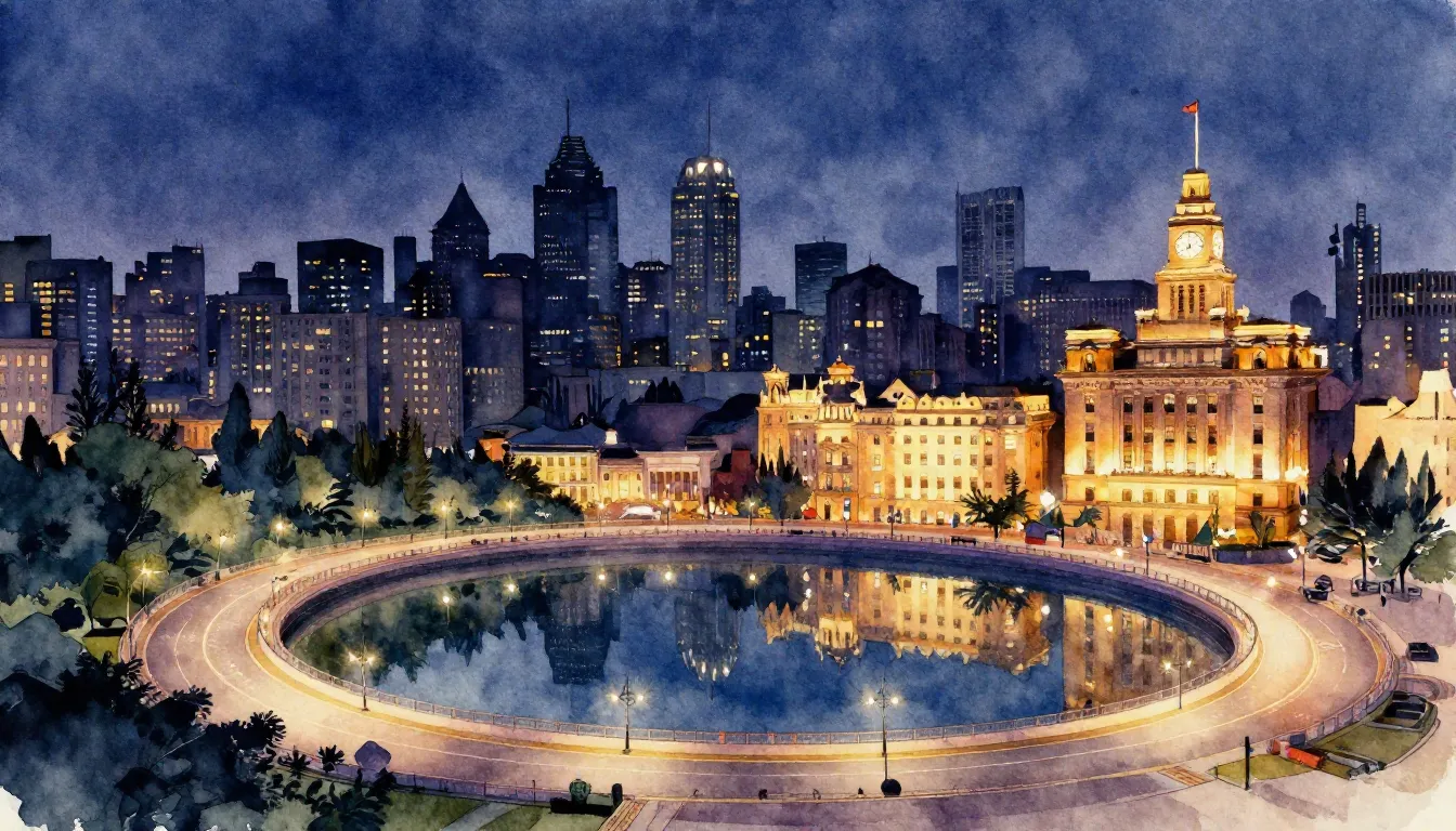 Watercolor style. A beautiful silhouette of a city skyline a...