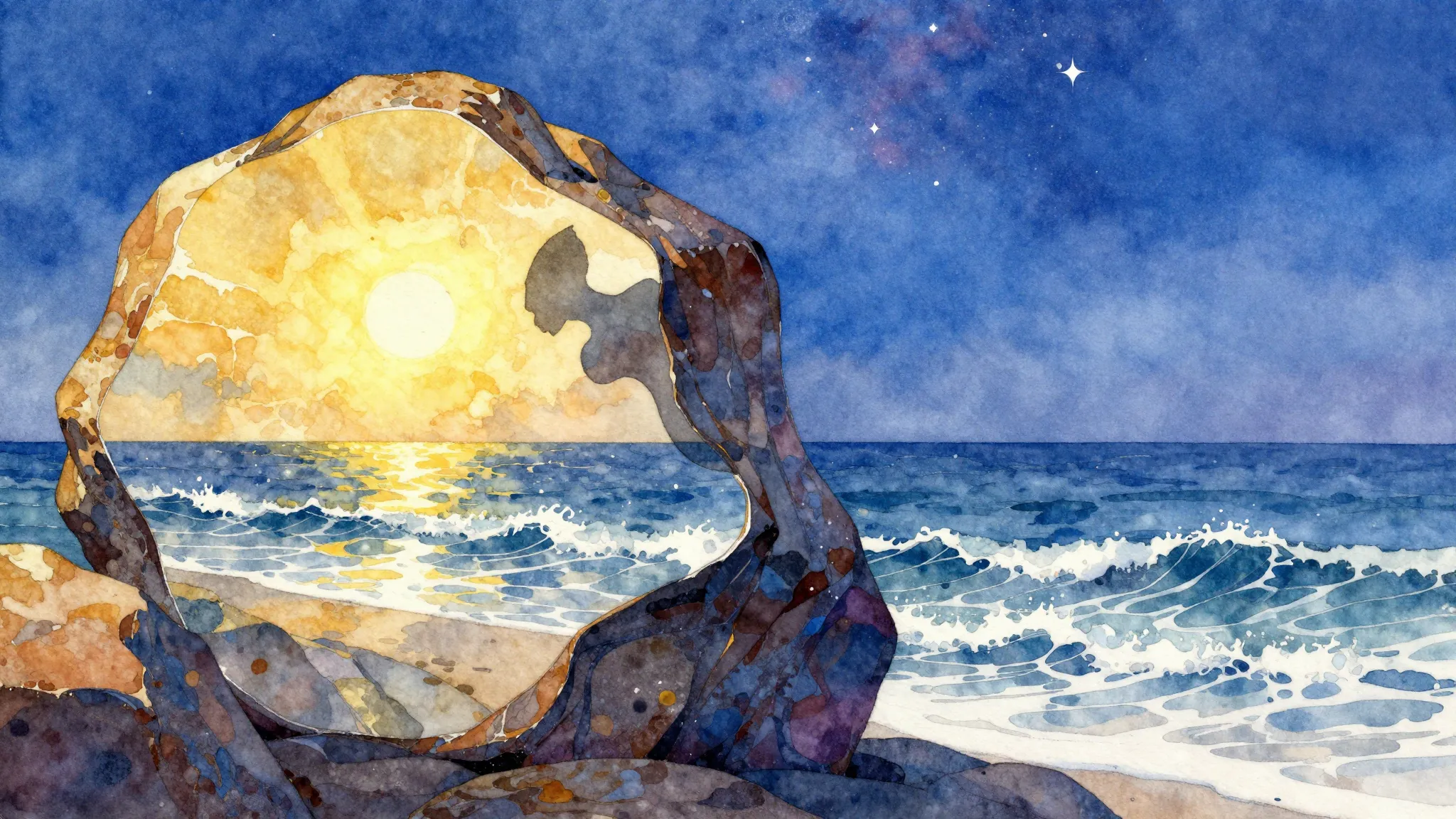 Vibrant watercolor style. Rock album cover: mirror reflectio...