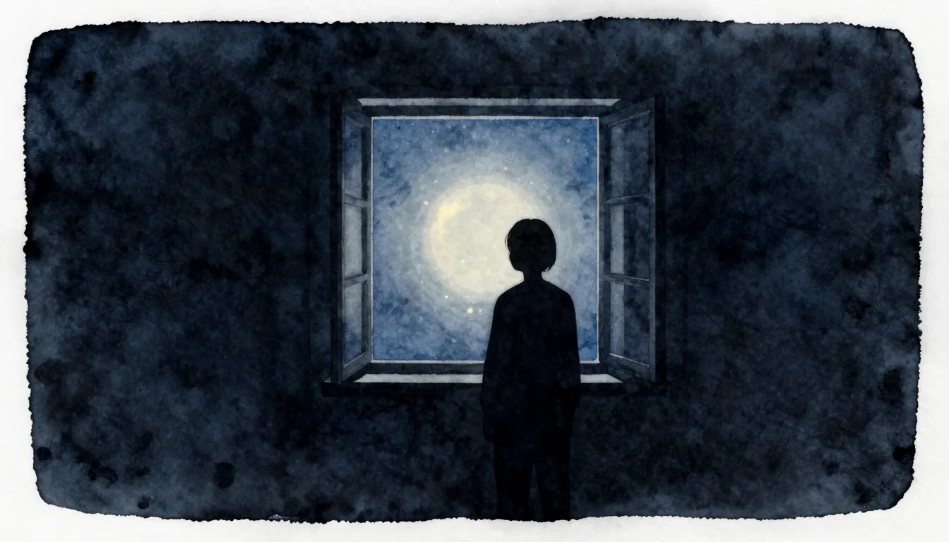 Watercolor style. Silhouette of a lonely figure in a dark ro...