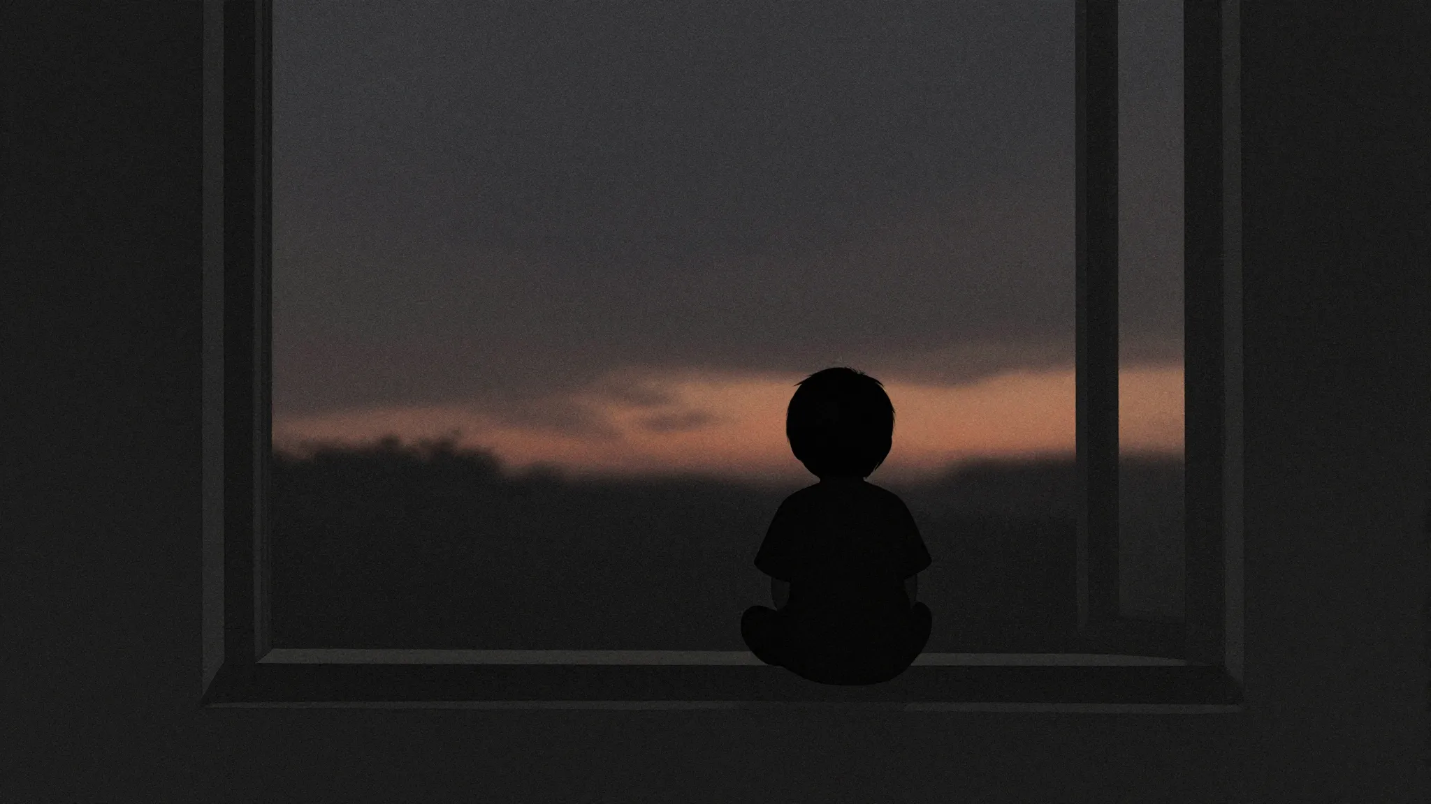 Watercolor style. Minimalist silhouette of a small child at ...