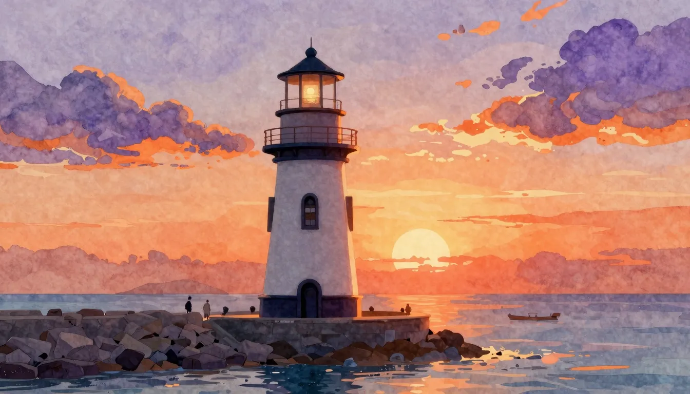 Watercolor style. A stylized illustration of a sturdy lighth...