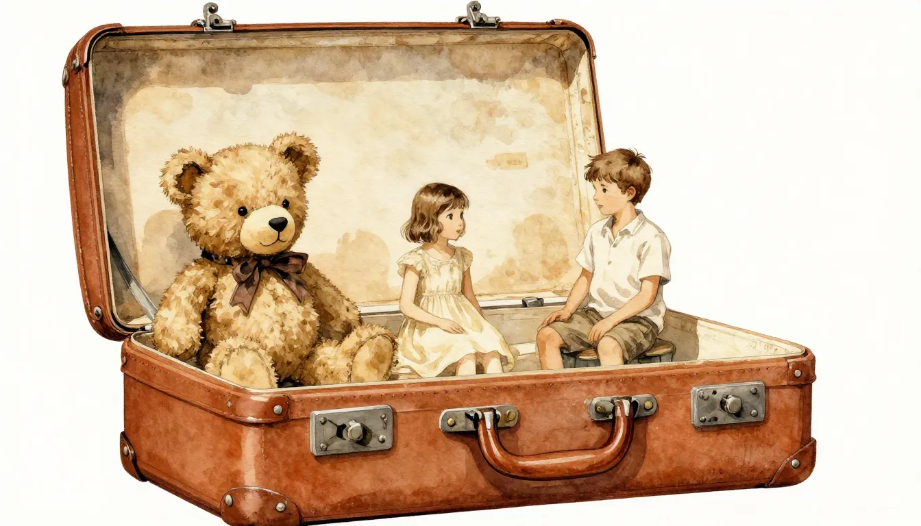 Vibrant watercolor style. Vintage suitcase, cinnamon color, ...