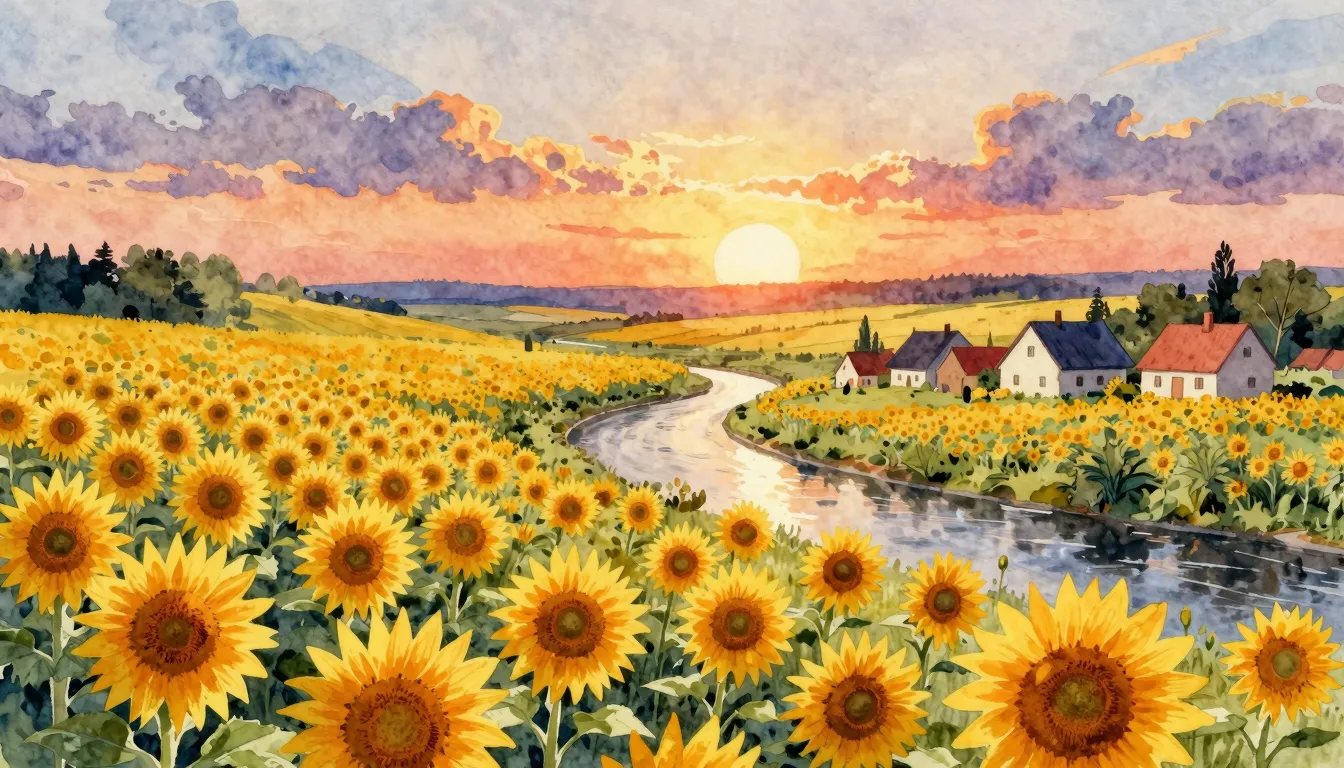 Vibrant watercolor style. Folk song cover: Golden sunflower ...