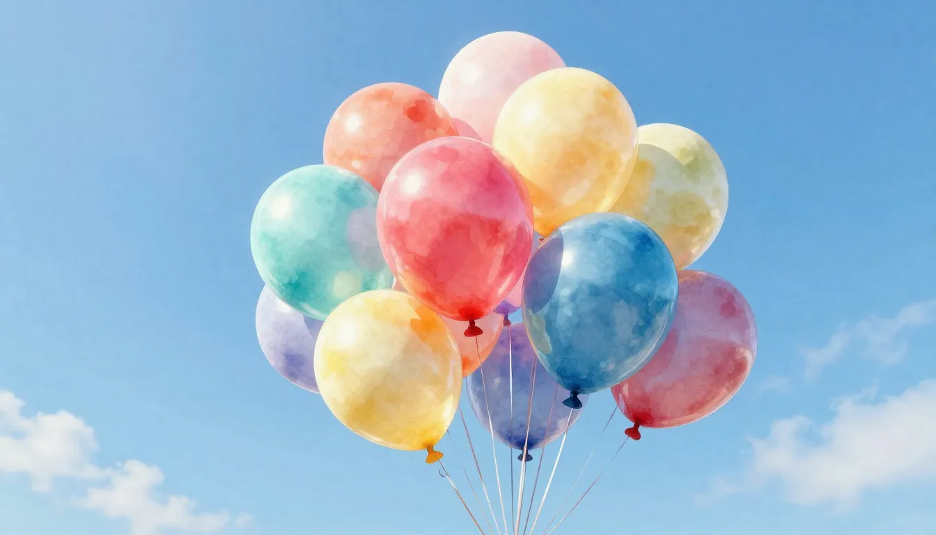 Watercolor style. A vibrant bunch of colorful helium balloon...