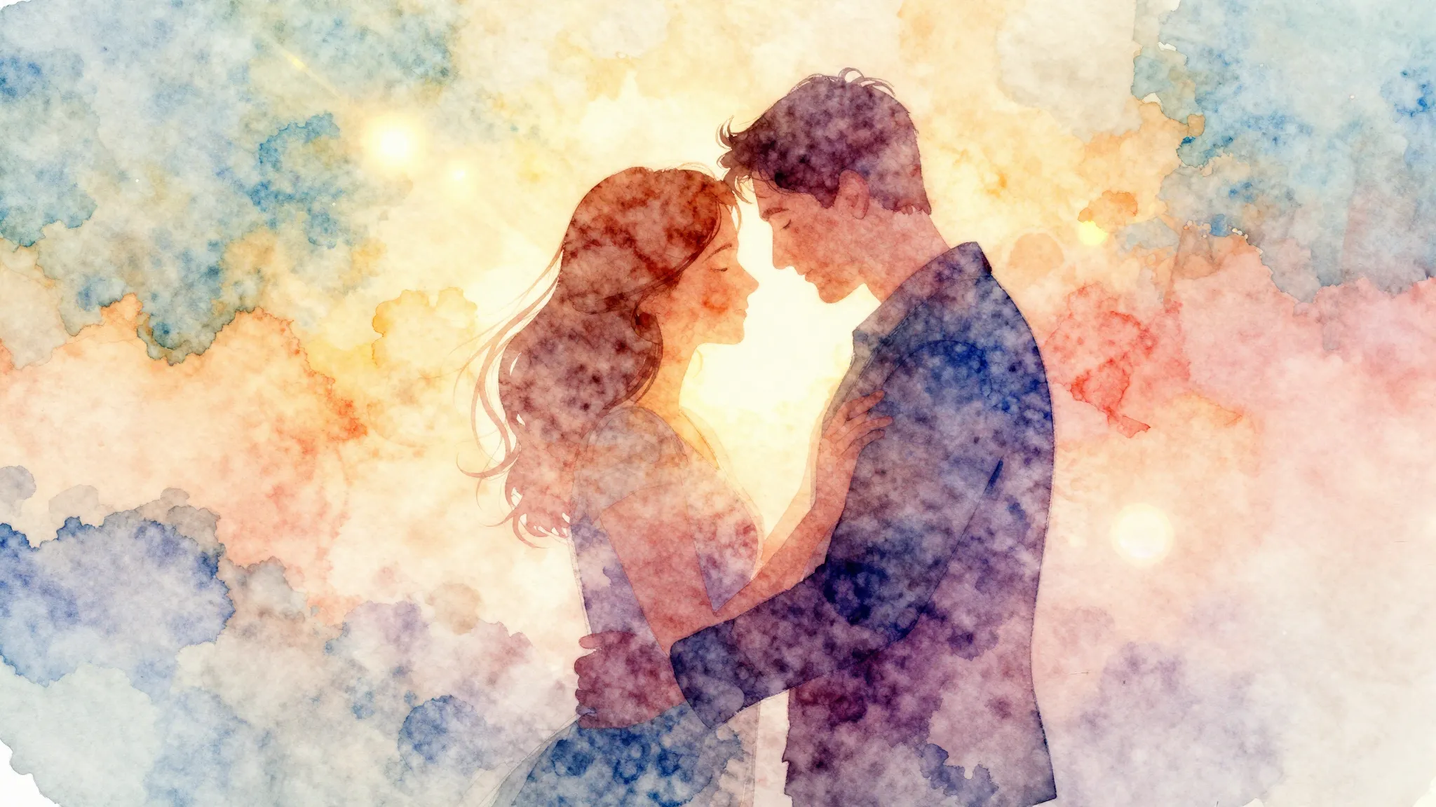 Vibrant watercolor style. Soul song cover: Warm, tender, rom...