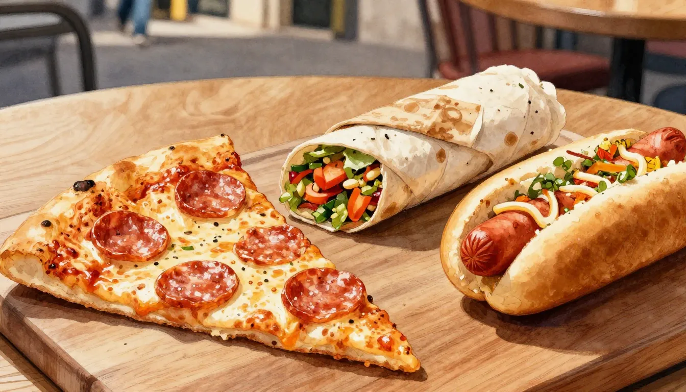 Watercolor style. Vibrant close-up of a pepperoni pizza slic...