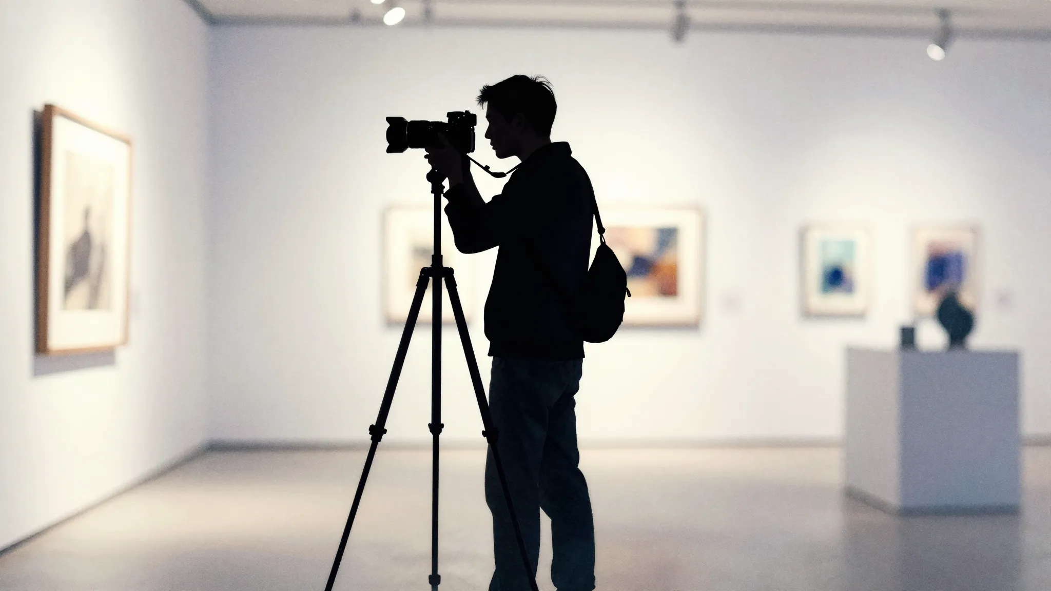Watercolor style. A minimalist silhouette of a photographer ...