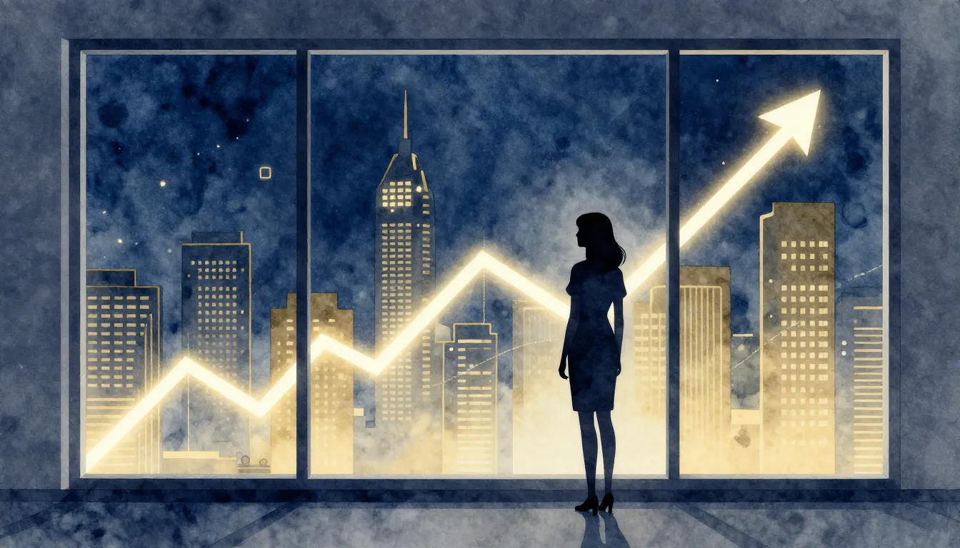 Watercolor style. A silhouette of a woman standing before a ...