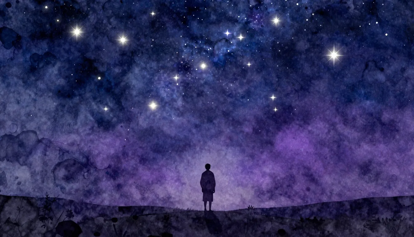 Watercolor style. A beautiful night sky filled with glowing ...