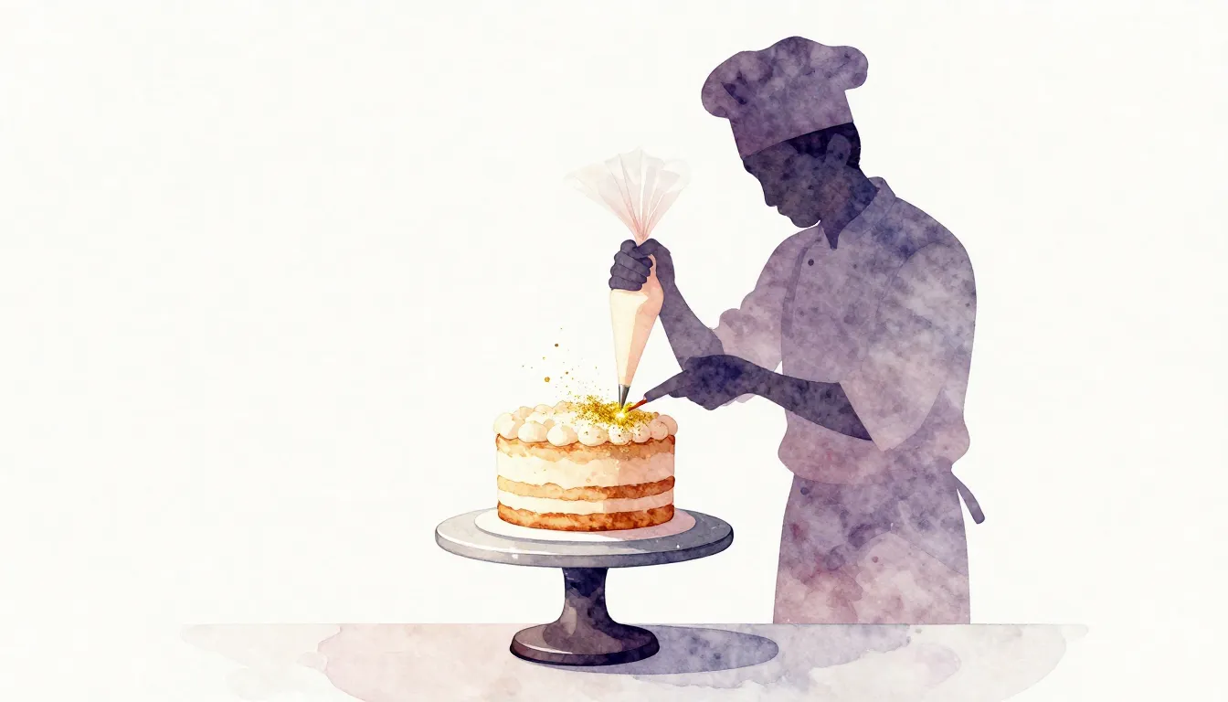 Watercolor style. A minimalist silhouette of a pastry chef d...