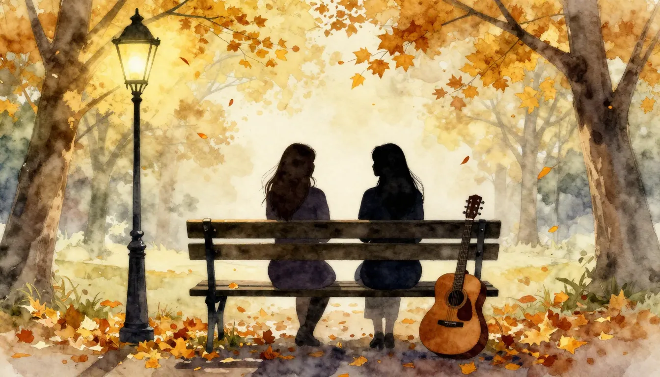 Watercolor style. Two silhouettes of women sitting on a benc...