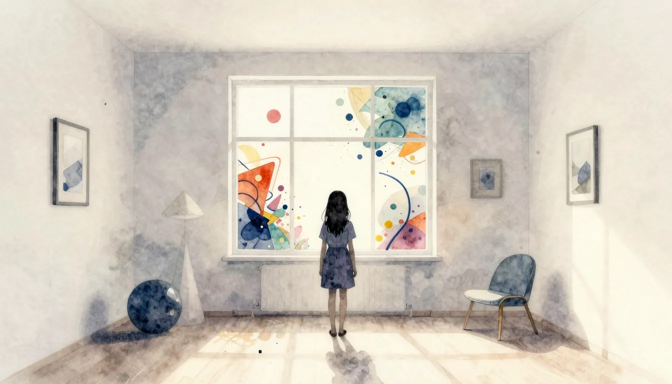 Watercolor style. A silhouette of a girl stands in a perfect...