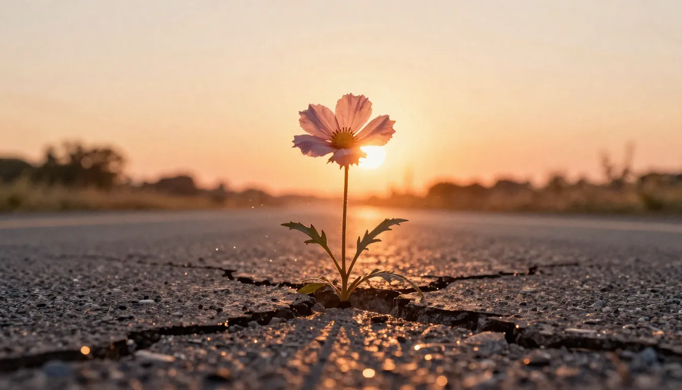 Watercolor style. Silhouette of a fragile flower growing thr...