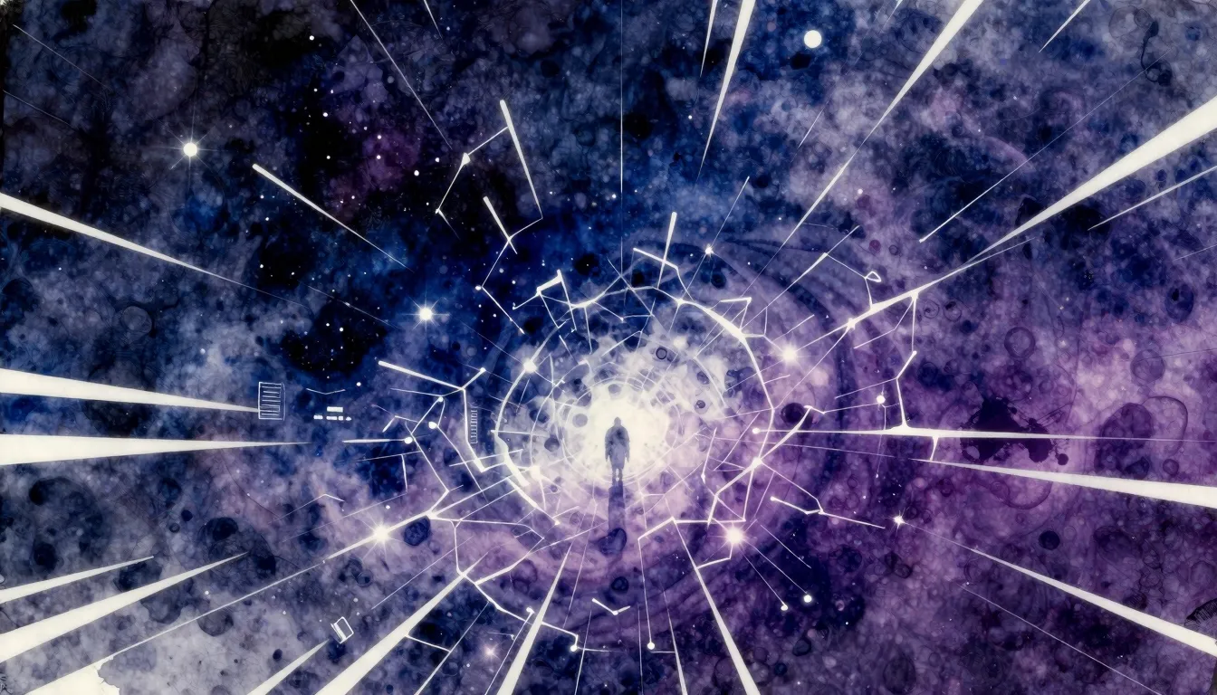 Vibrant watercolor style. Metalcore album cover: dark, cosmi...