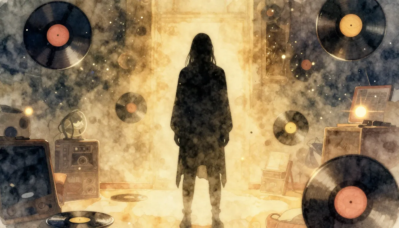 Watercolor style. A mysterious silhouette of a person standi...