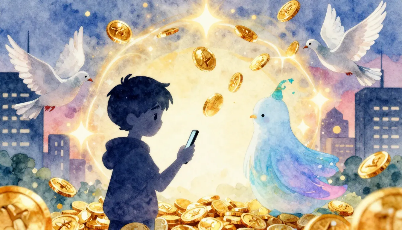 Watercolor style. A silhouette of a boy and a genie looking ...