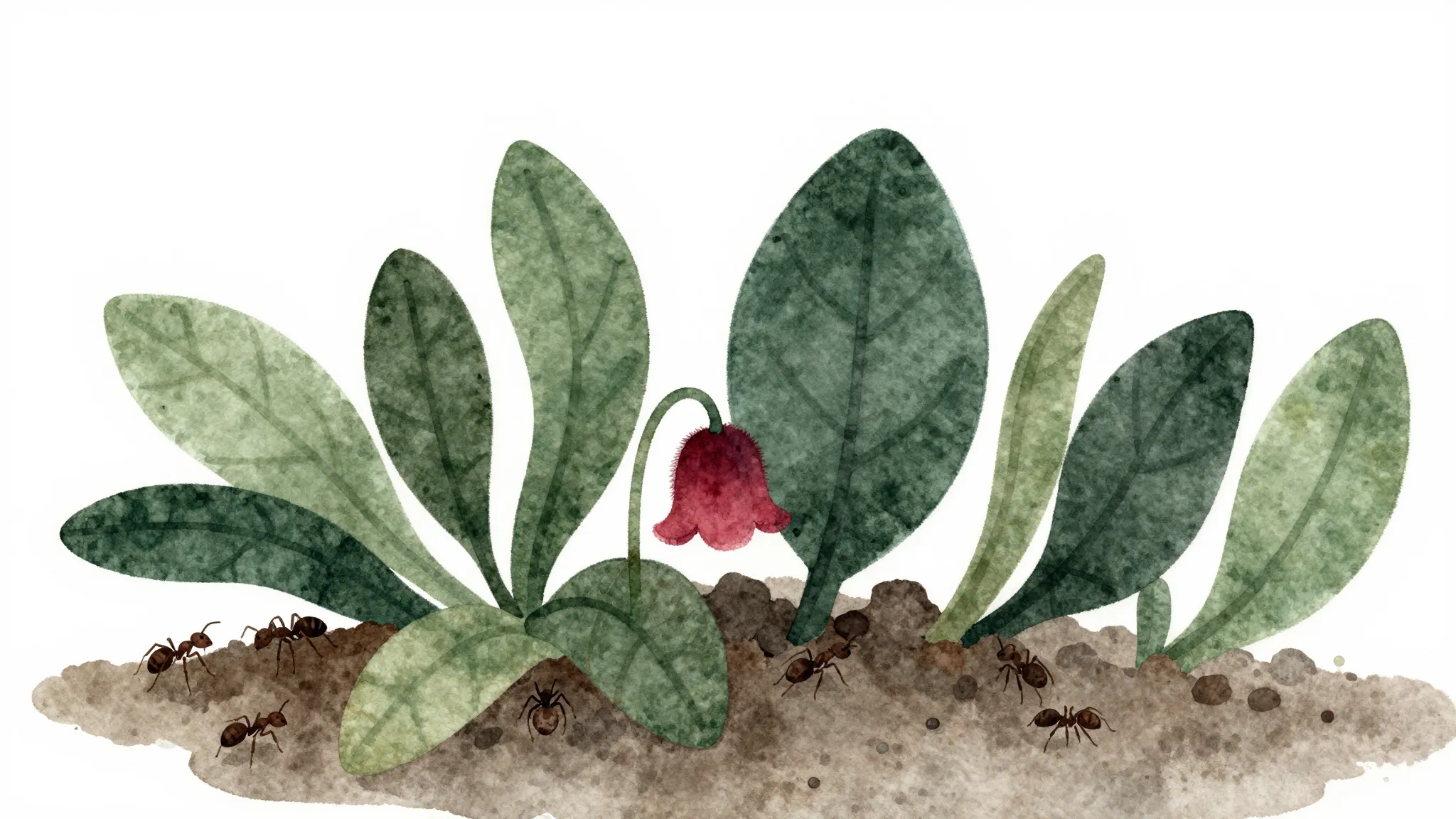 Watercolor style. A silhouette of a low-growing forest plant...