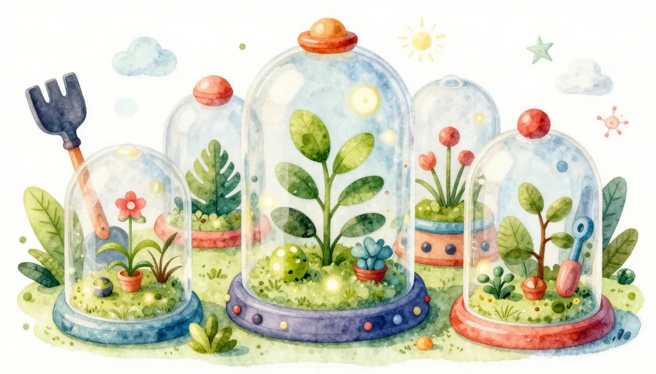 Watercolor style. Futuristic eco-friendly mini-garden for ki...