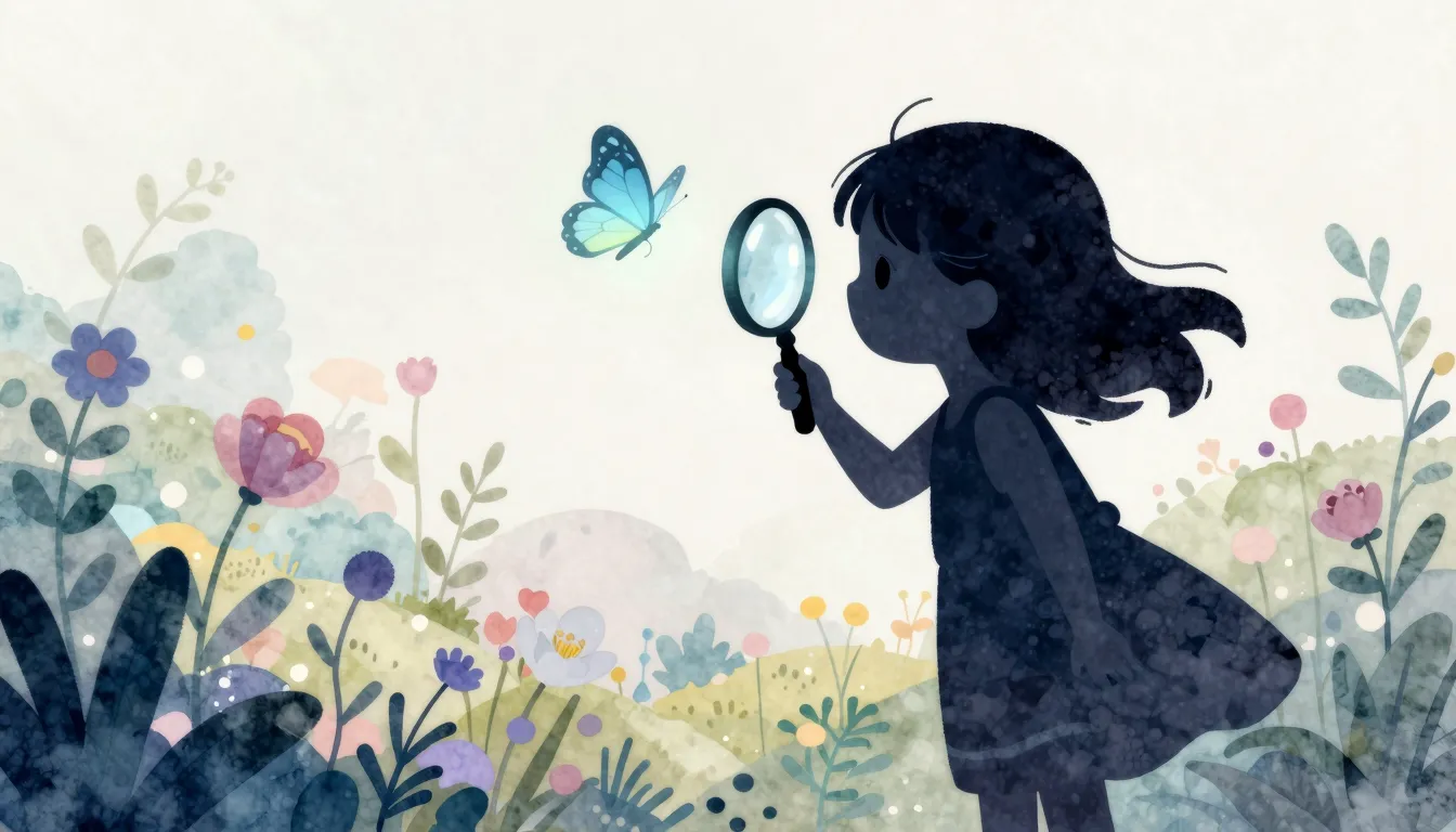 Watercolor style. Silhouette of a small girl in a dress look...