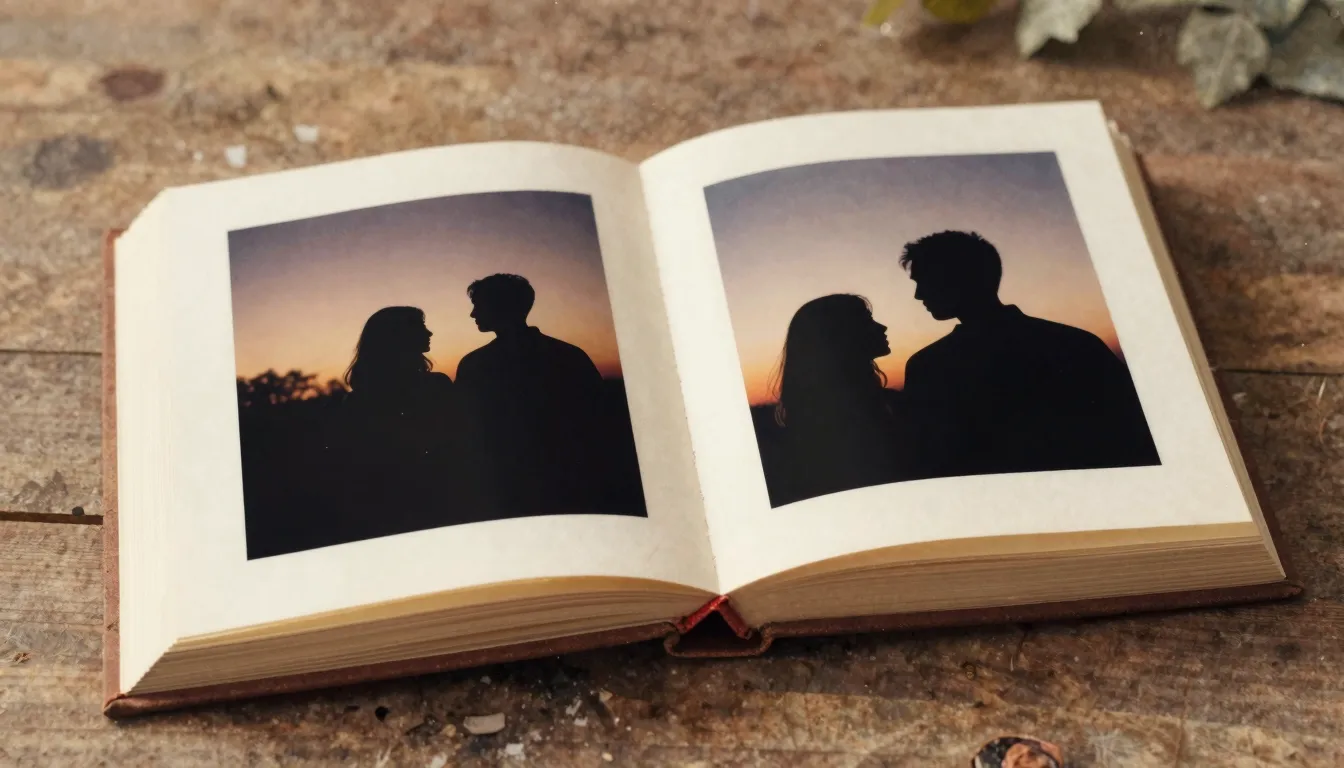 Watercolor style. Silhouette of an open photo album on a tab...