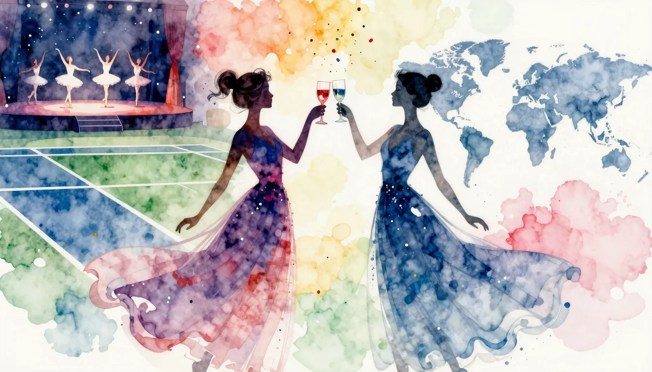 Watercolor style. Two elegant female silhouettes in flowing ...