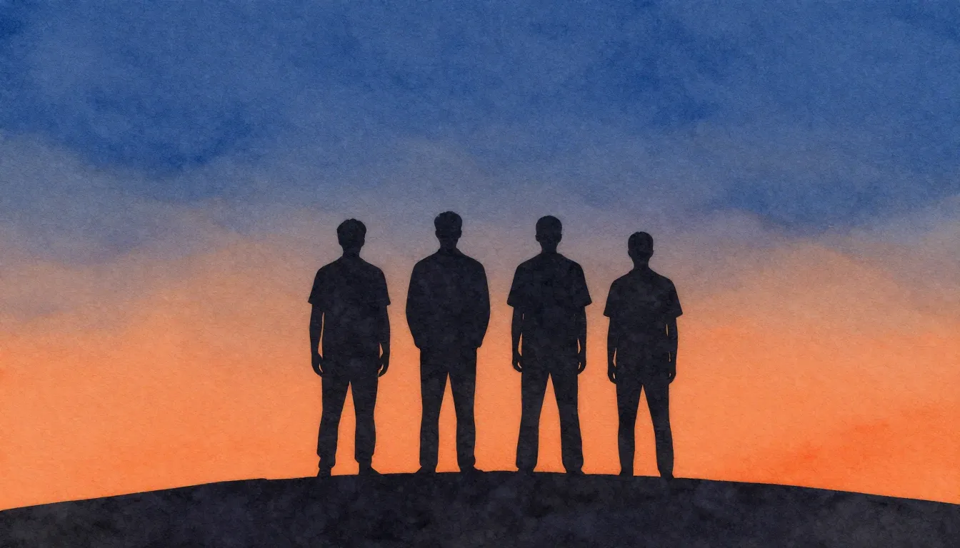 Watercolor style. Silhouettes of four male figures of differ...