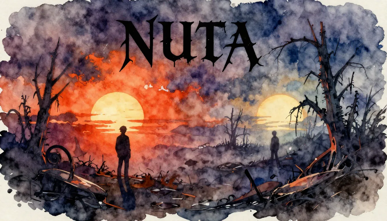 Vibrant watercolor style. Nu-metal album cover. Dark, gritty...