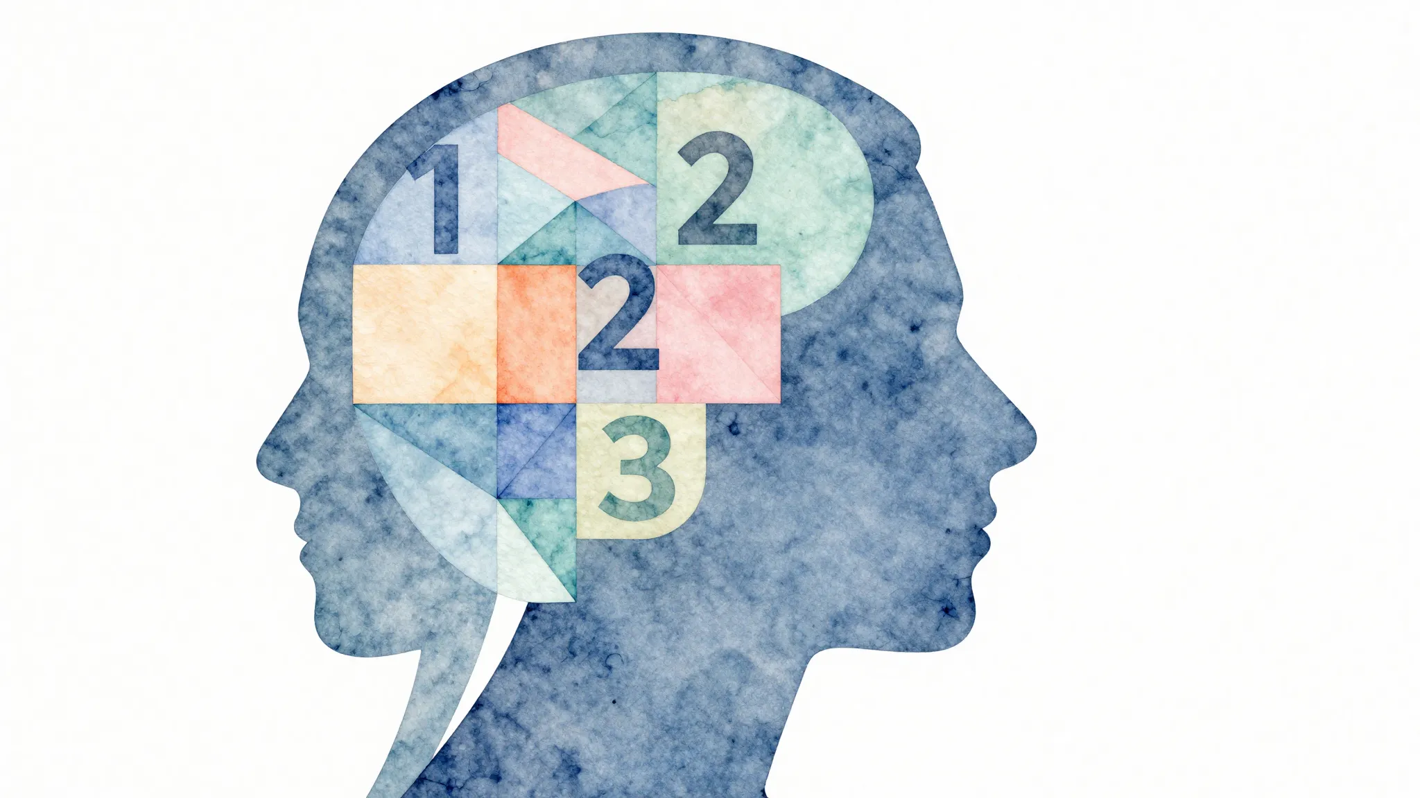 Watercolor style. Silhouette of a person's head profile, ins...