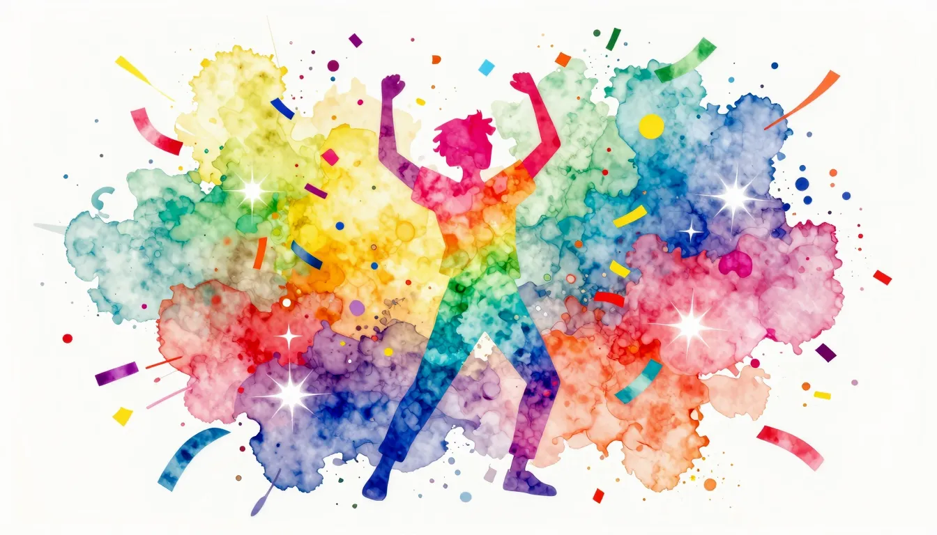 Watercolor style. Vibrant explosion of colorful confetti, sp...