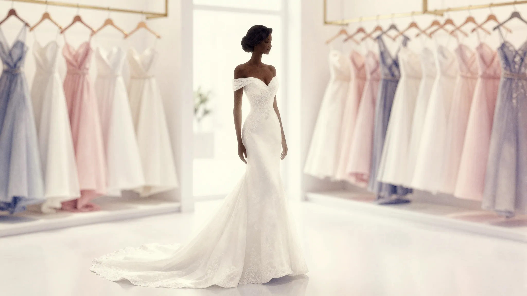 Watercolor style. A minimalist silhouette of a bride in a fl...