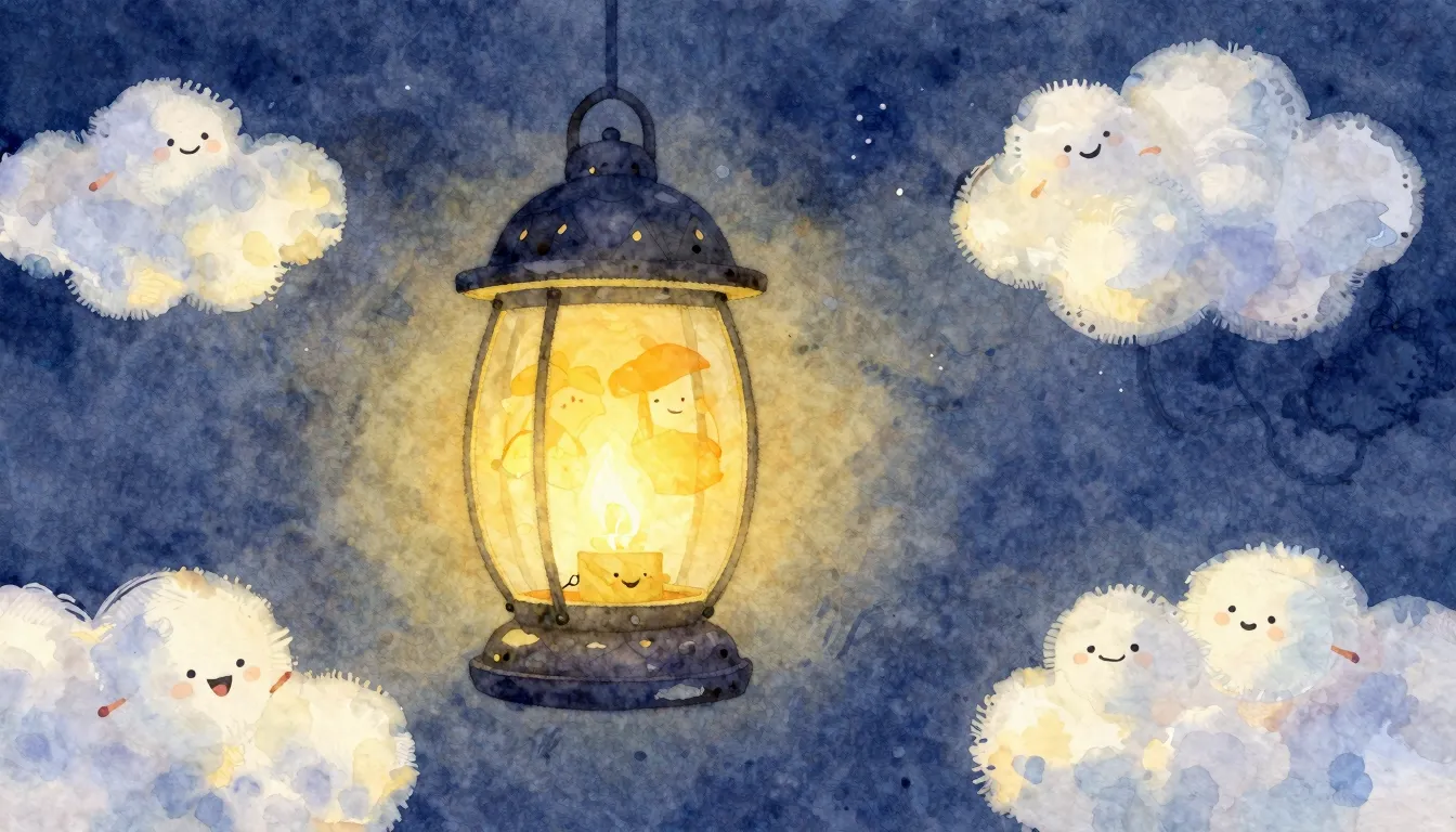 Vibrant watercolor style. Folk song cover art: cozy night, g...