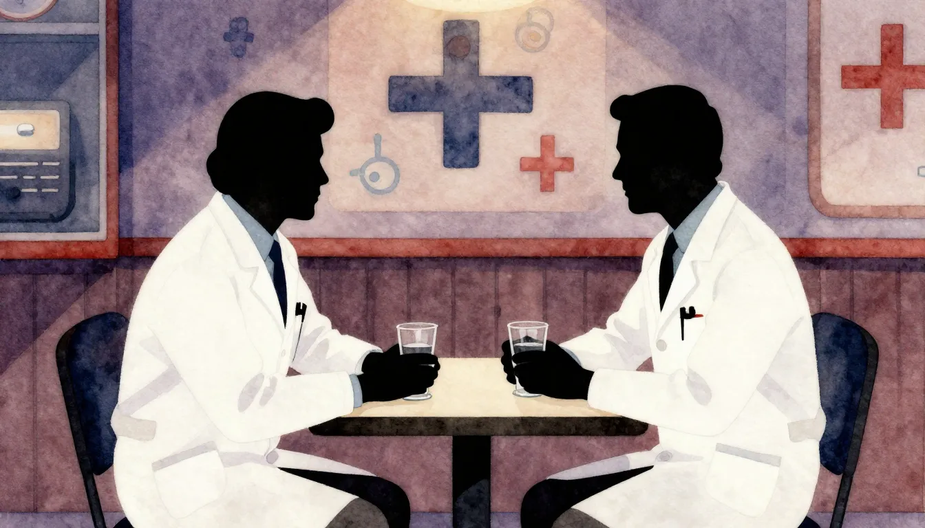 Watercolor style. Two silhouettes of doctors in white coats ...