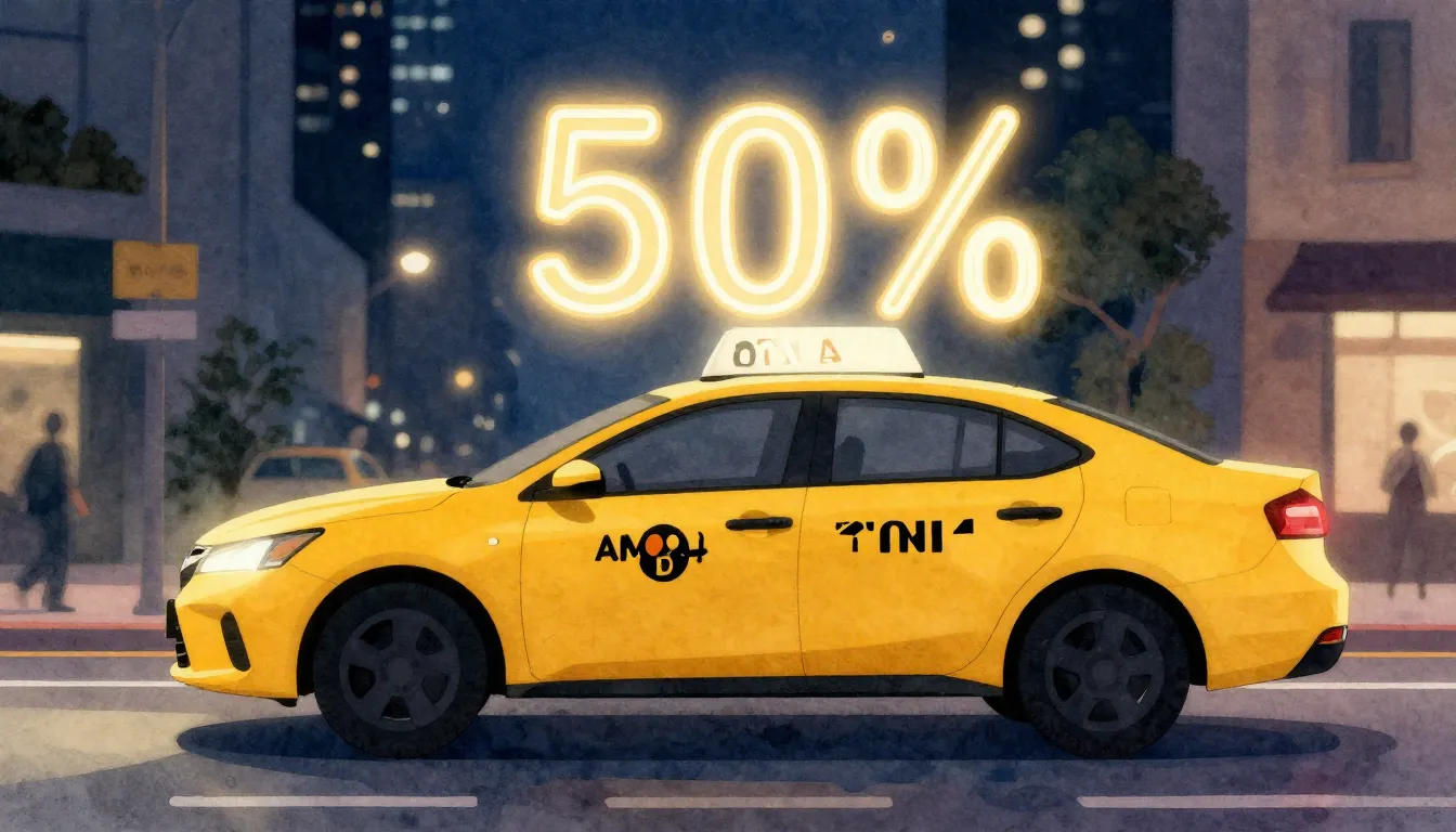 Watercolor style. A modern yellow taxi car silhouette on a c...